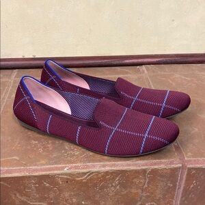 Rare! Rothy's The Plaid Slip On Loafer Lightweight Burgundy Grid Size 11.5